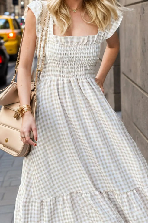 'Orla' Ruffled Plaid Smocked Dress - Celes Fashion